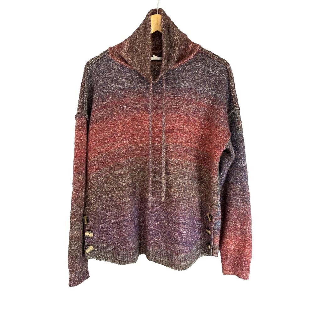 Westbound Funnel Neck Pullover Sweater Large Orange Purple Burgundy Ombré Cozy